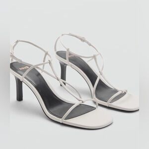 Mango White Cris-Cross Straps Sandal Heels